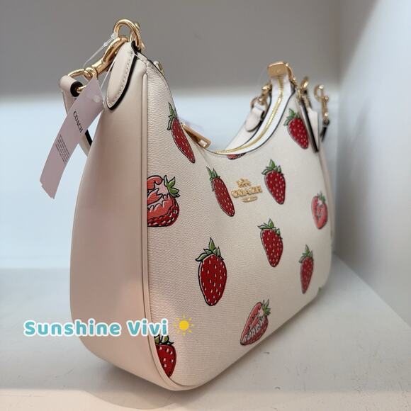 NWT COACH Teri Hobo Bag With Strawberry Print CAL67 Gold/Chalk - Picture 3 of 12